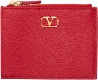 Valentino Garavani Red VLogo Signature Grainy Calfskin Card Holder