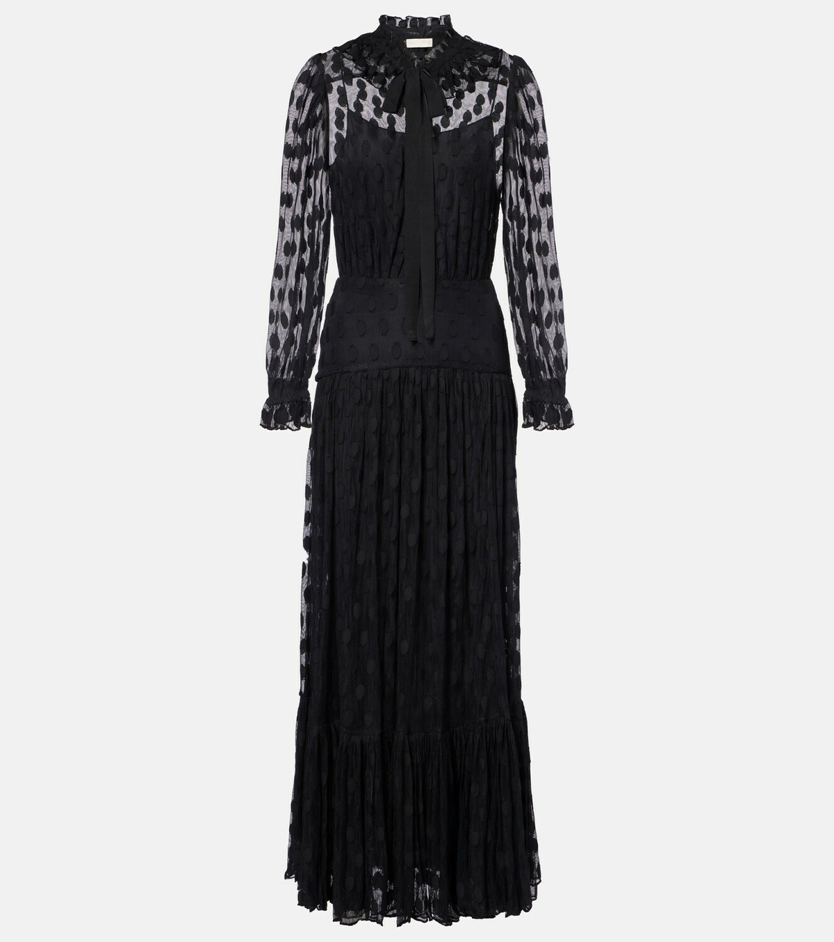 Ulla Johnson Soraya polka-dot tie-neck mesh maxi dress