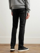 Incotex - Leather-Trimmed Straight-Leg Jeans - Black