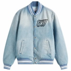 Off-White Women's Full Denim Varsity Jacket in Bleach Black
