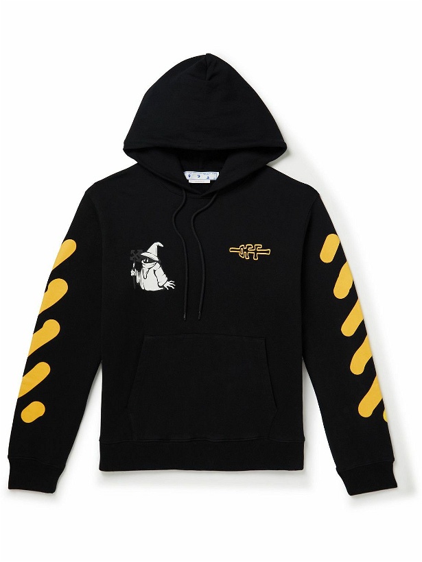 Photo: Off-White - Printed Cotton-Jersey Hoodie - Black