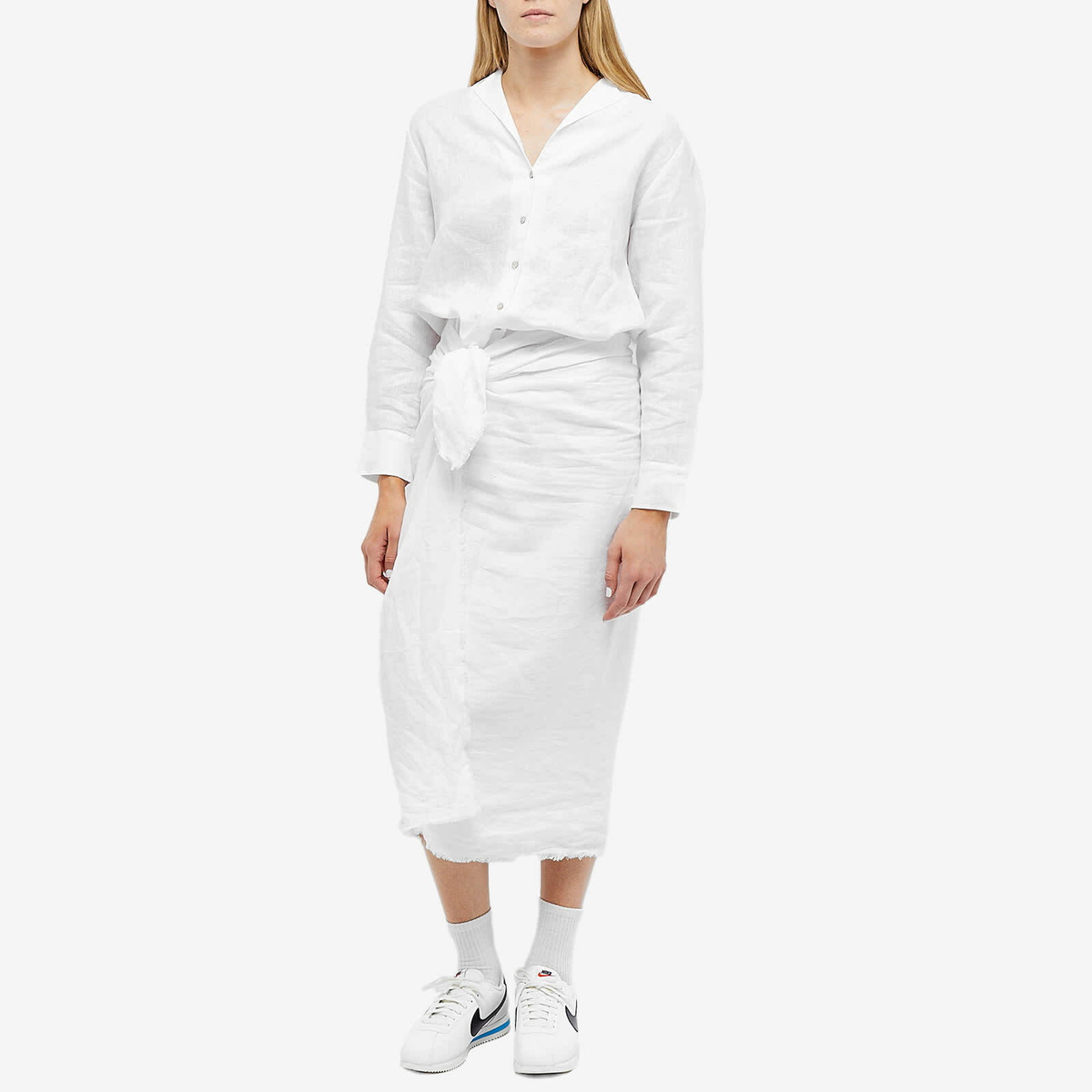 DONNI. Women's Linen Wrap Midi Skirt in Powder DONNI.