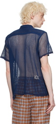 Bode Navy Feather Net Shirt