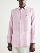 Etro - Slim-Fit Logo-Embroidered Striped Linen Shirt - Pink