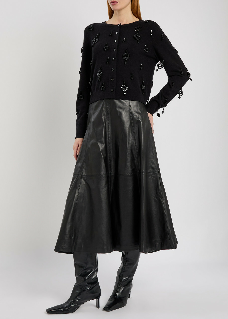 Simkhai Ryma Panelled Leather Midi Skirt Black