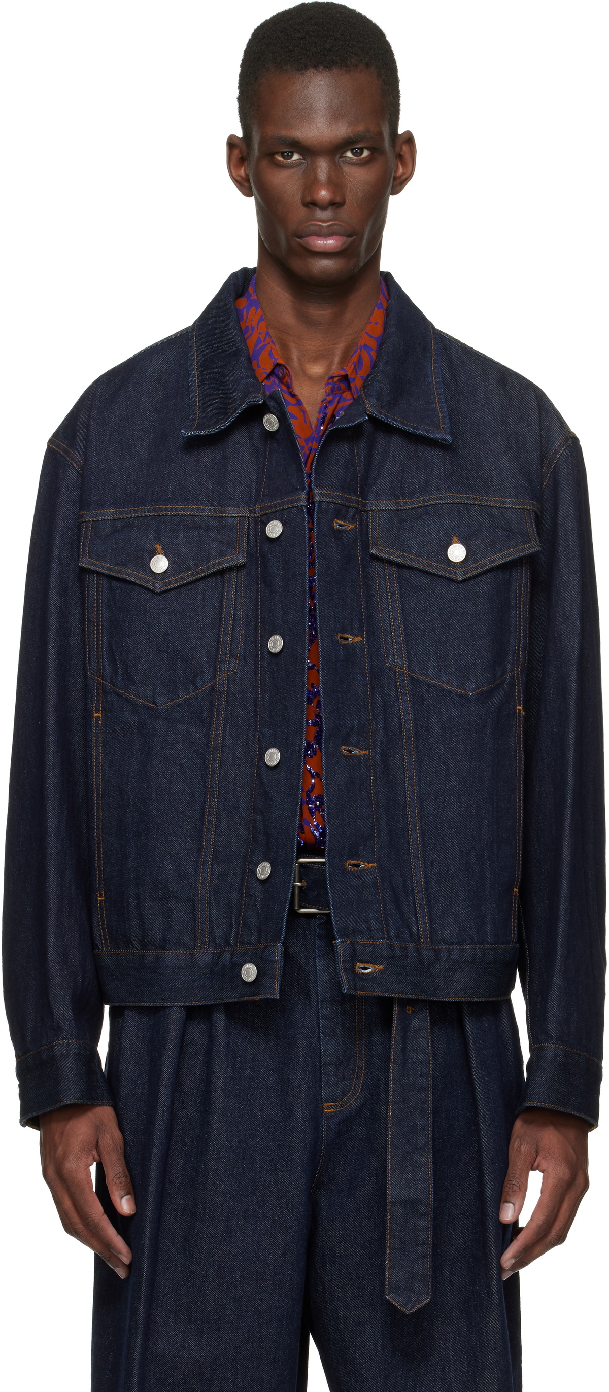 Dries Van Noten Navy Flap Pocket Denim Jacket