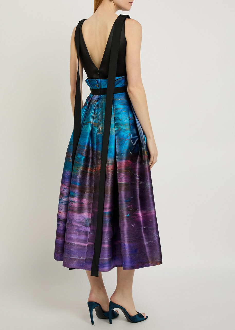 Roksanda Runa Printed Satin Midi Dress Black