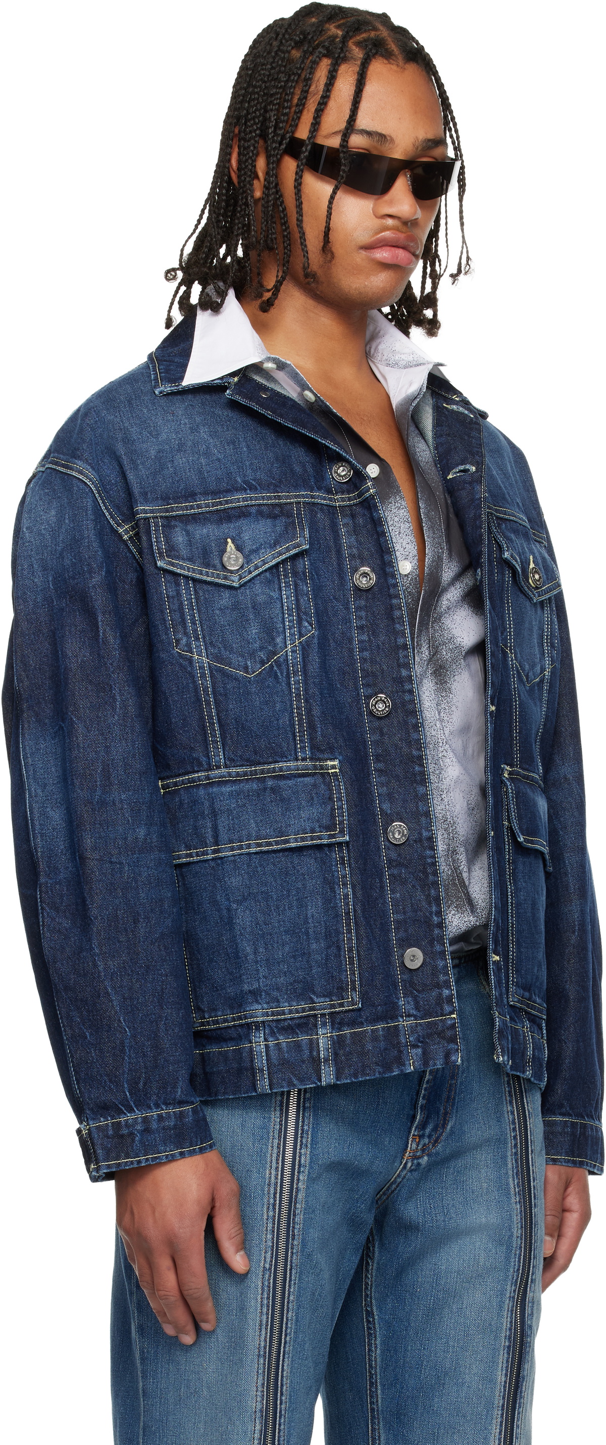 Jean Paul Gaultier Blue Cutout Denim Jacket Jean Paul Gaultier