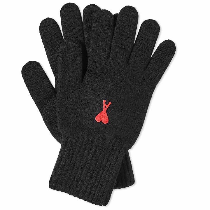 Photo: AMI Men's Small A Heart Gloves in Black/Red