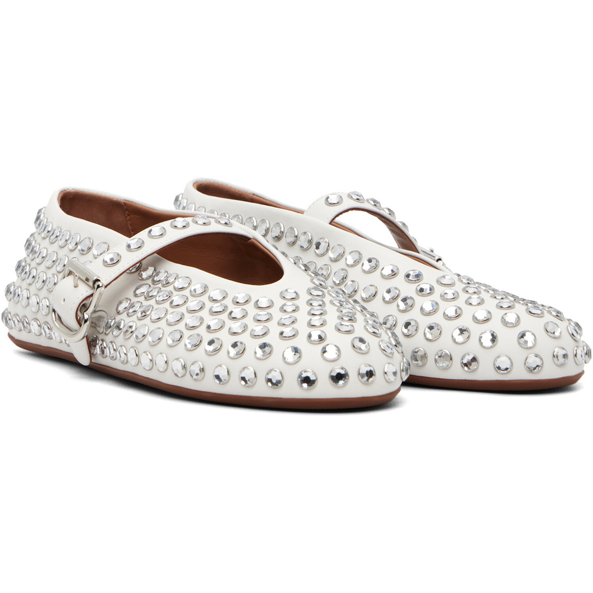 ALAÏA White Strass Lambskin Ballerina Flats