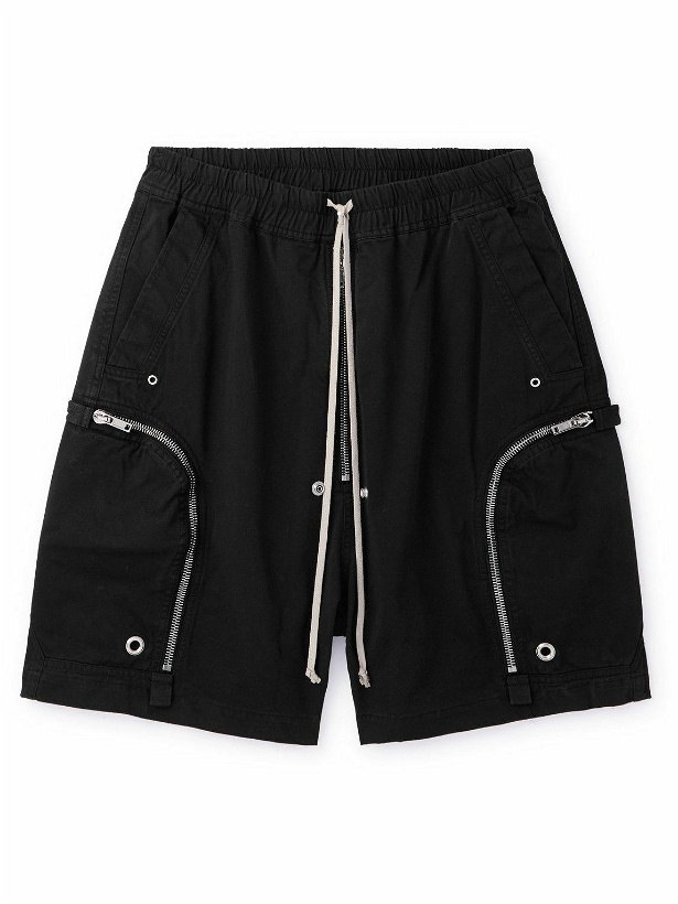 Photo: DRKSHDW by Rick Owens - Bauhaus Wide-Leg Zip-Embellished Cotton-Twill Drawstring Shorts - Black