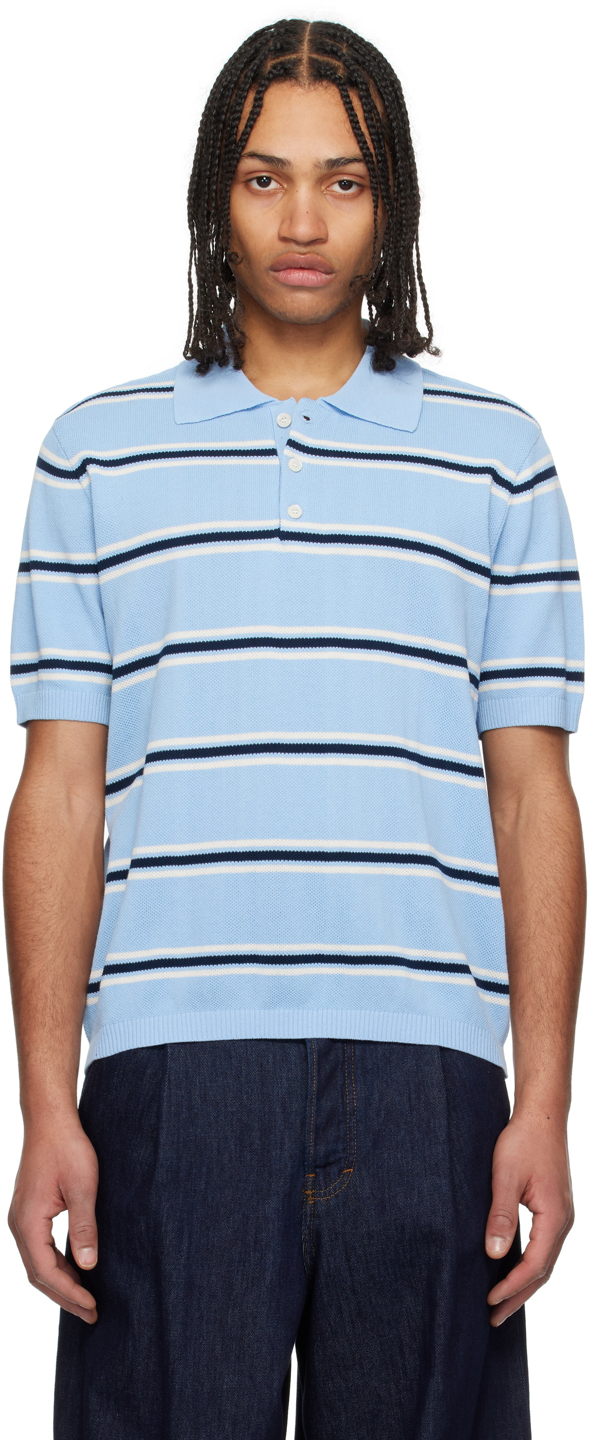 Dunst Blue Striped Knit Polo