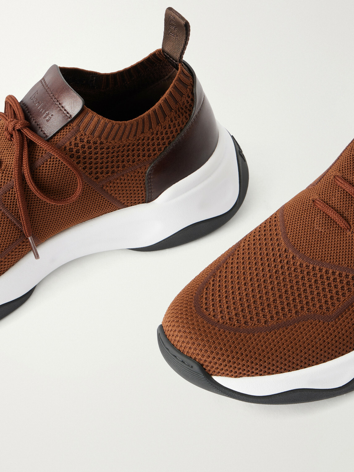 Berluti - Shadow Leather-Trimmed Stretch-Knit Sneakers - Brown