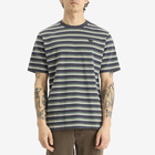 Maison Kitsuné Men's Profile Fox Patch Striped Comfort T-Shirt in Soft Teal/Bay Leaf/Cirrus Blue