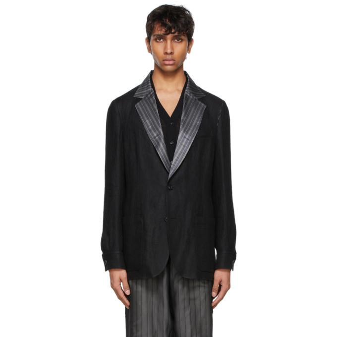 Photo: Maison Margiela Black Linen Stripe Collar Blazer