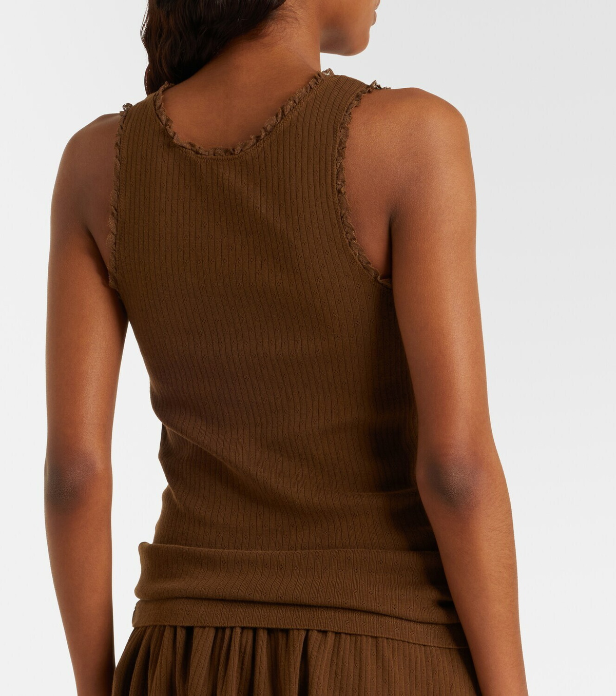 Miu Miu Lace-trimmed pointelle cotton tank top