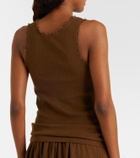 Miu Miu Lace-trimmed pointelle cotton tank top