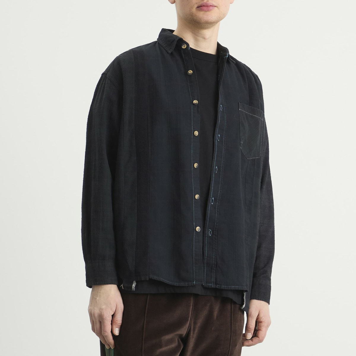 Needles Men's 7 Cuts Over Dyed Flannel Shirt in Black
