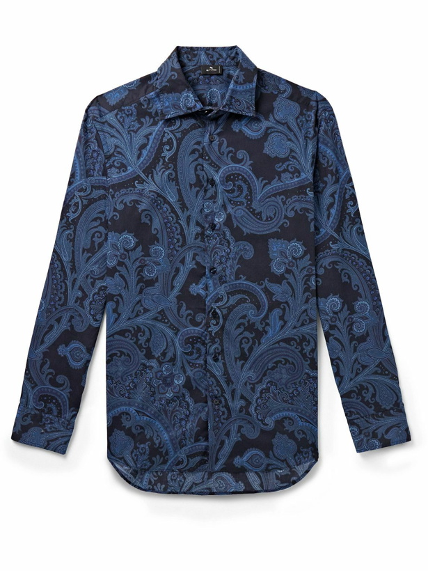 Photo: Etro - Slim-Fit Paisley-Print Cotton-Poplin Shirt - Blue