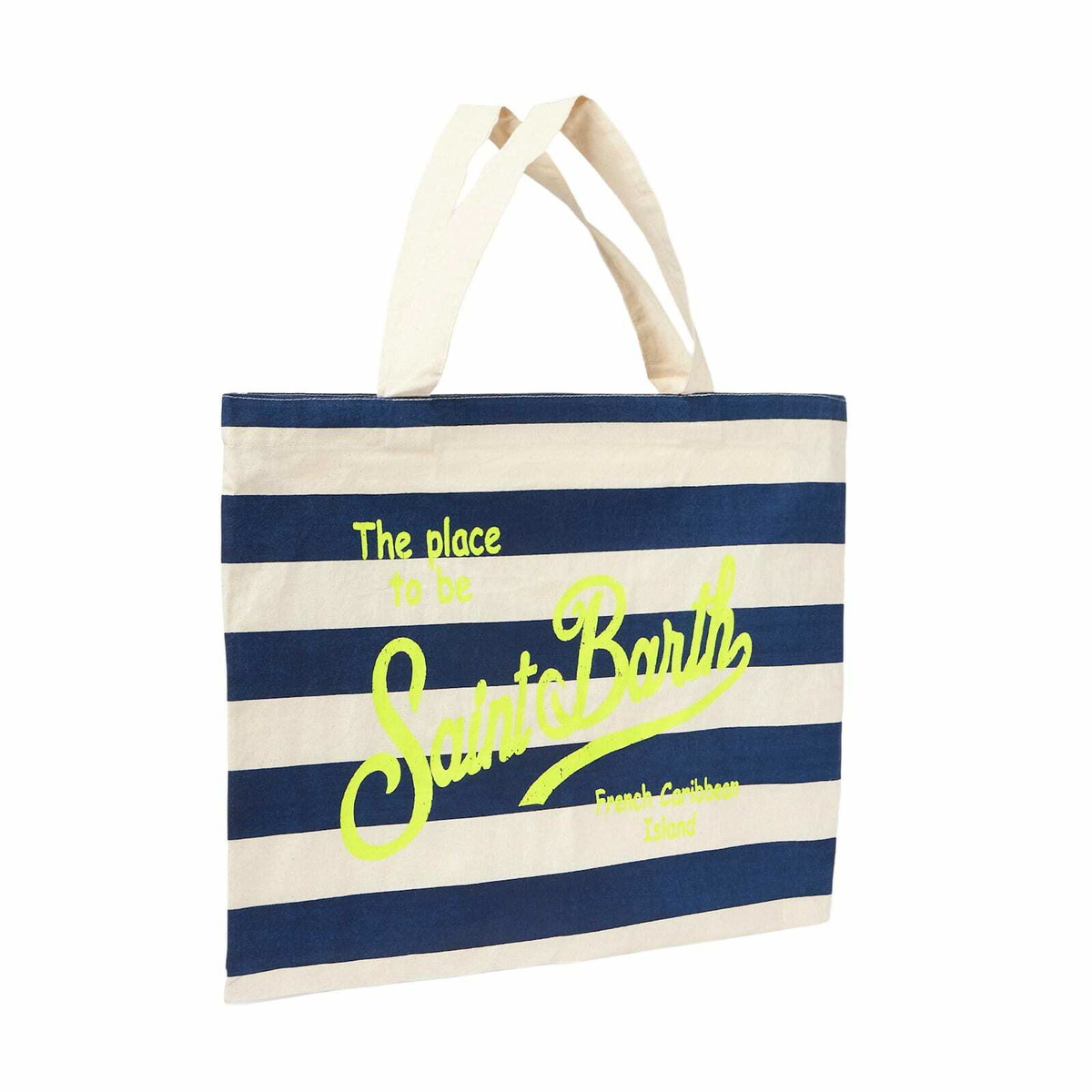 MC2 Saint Barth Blue Striped Cotton Bag With Fluo Yellow Logo