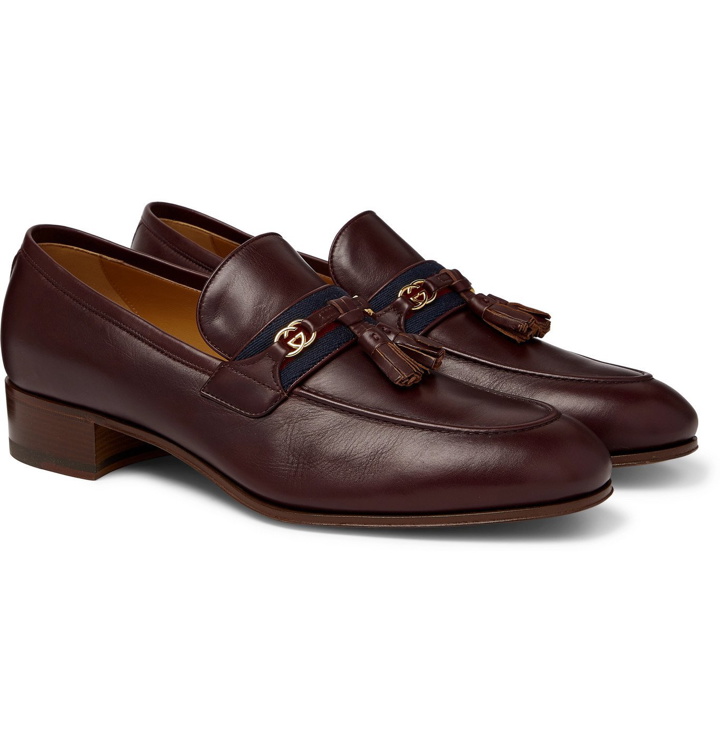 Photo: Gucci - Paride Webbing-Trimmed Tasselled Leather Loafers - Burgundy