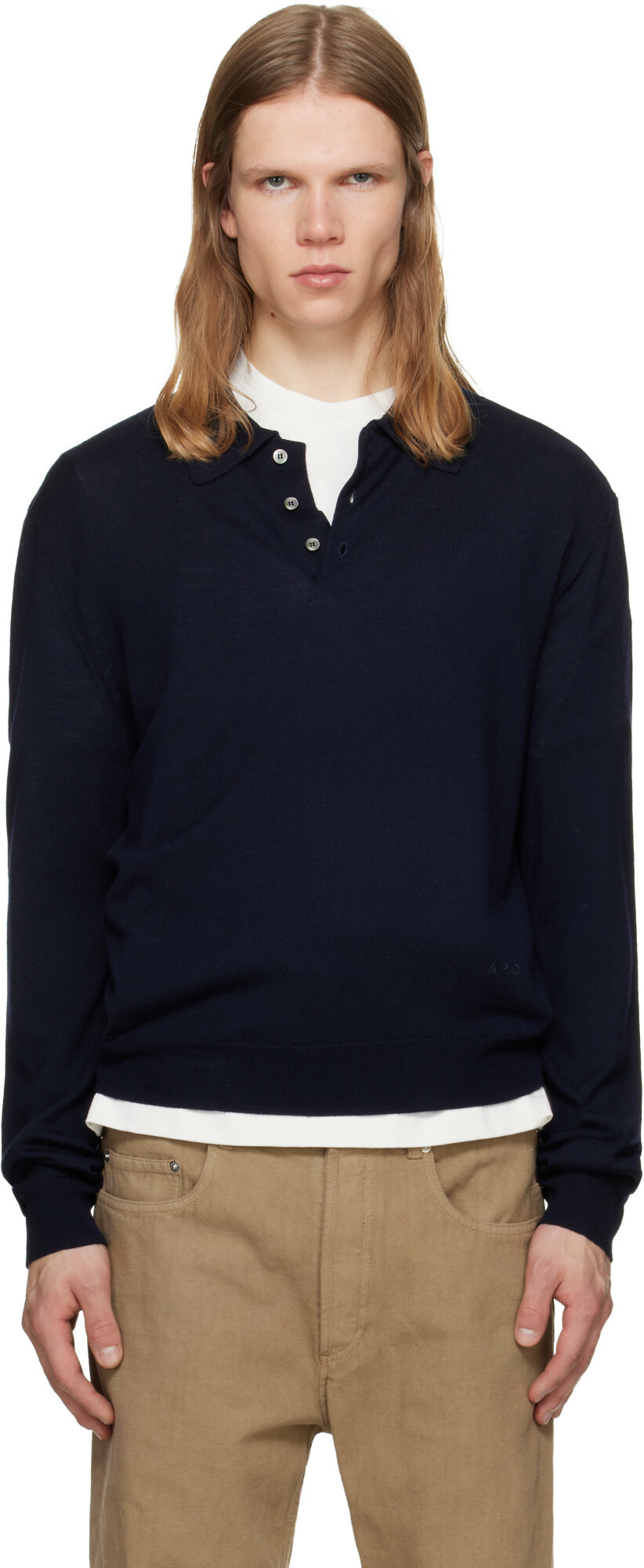 A.P.C. Navy Riou Wool Polo