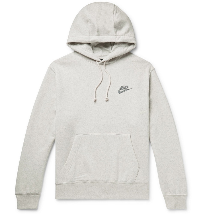 Photo: Nike - Sportswear Logo-Print Mélange Fleece-Back Cotton-Blend Jersey Hoodie - Neutrals