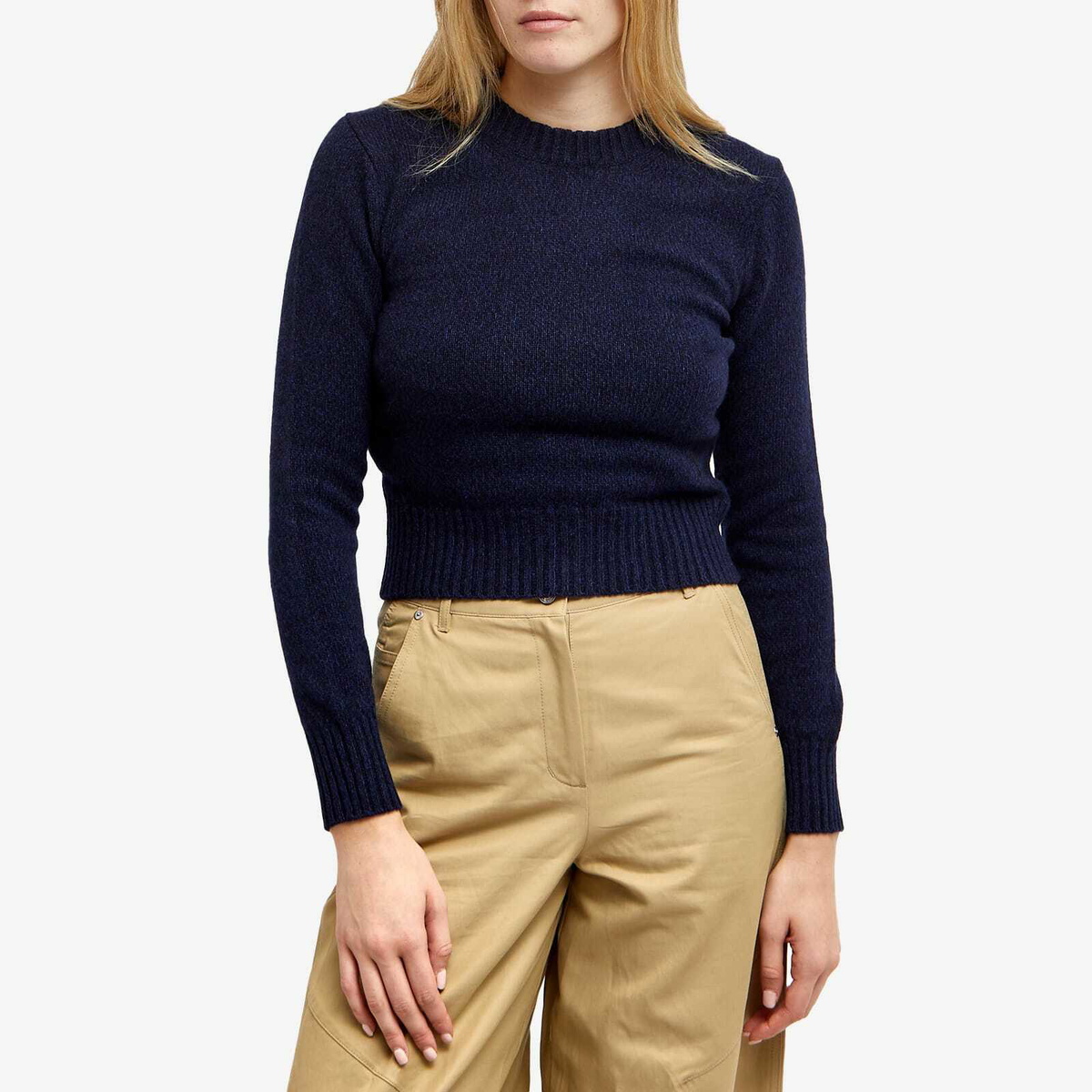AMI Paris Women's AMI Cashmere Tonal ADC Knit Sweater in Navy AMI