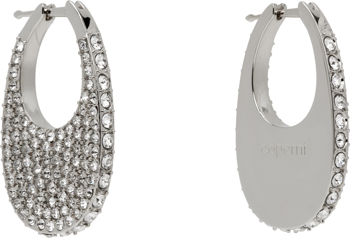 Coperni Silver Crystal-Embellished Medium Swipe Earrings