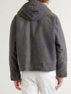 A.PRESSE - Fleece-Lined Distressed Cotton-Canvas Hooded Jacket - Gray