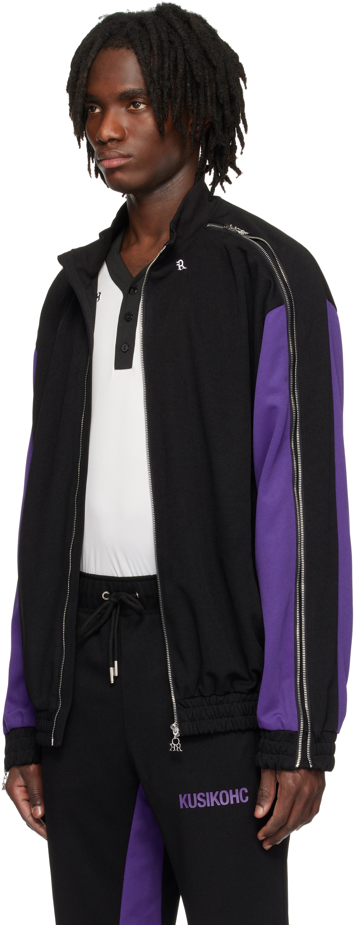 KUSIKOHC Black & Purple Full Zip Fleece Track Jacket