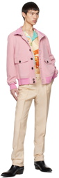 Bally Pink Button Suede Bomber Jacket