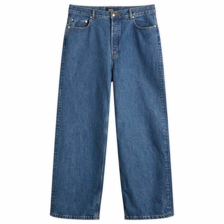 Photo: A.P.C. Men's Aaron Wide Denim Jeans in Washed Indigo