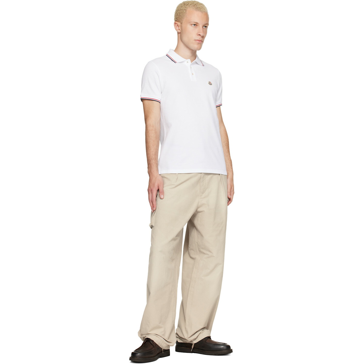 Moncler White Tricolor-Trimmed Cotton Piquet Polo
