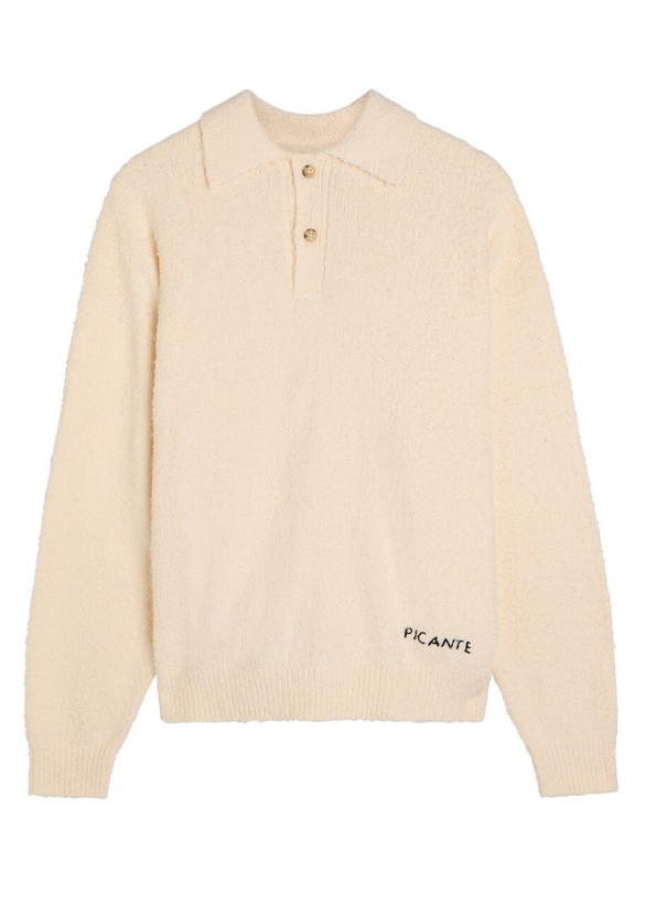 Photo: Picante Shaggy Logo-embroidered Cotton-blend Polo Jumper Ivory