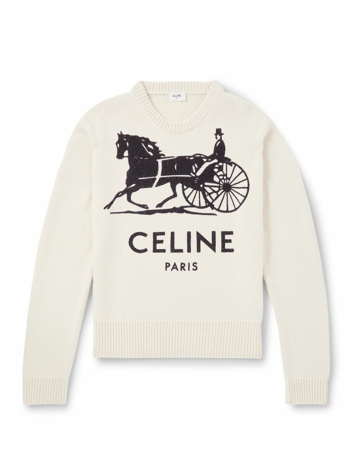 CELINE - Slim-Fit Logo-Intarsia Cashmere Sweater - White