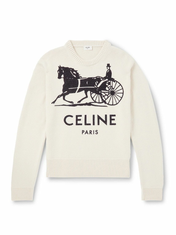 Photo: CELINE - Slim-Fit Logo-Intarsia Cashmere Sweater - White