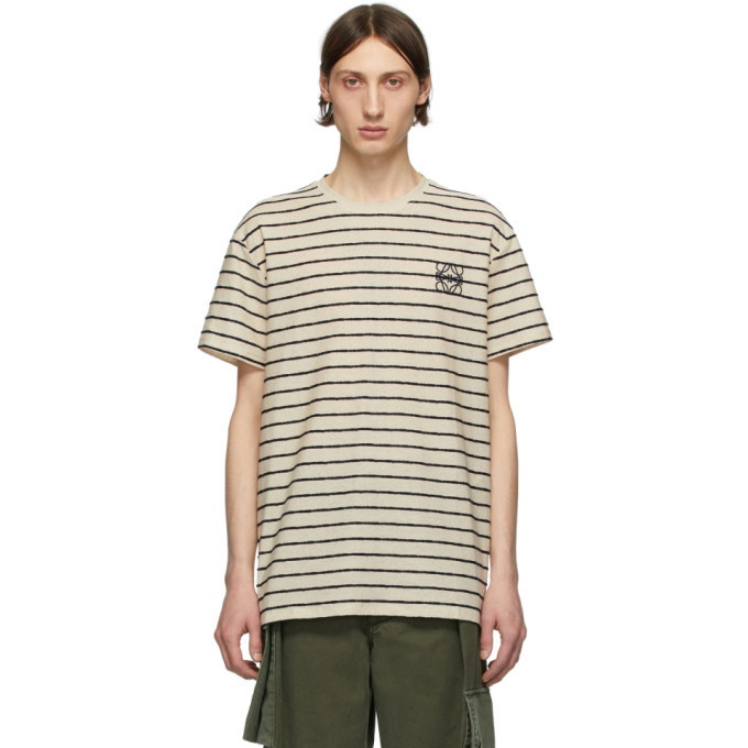 Photo: Loewe Off-White and Navy Striped Anagram T-Shirt