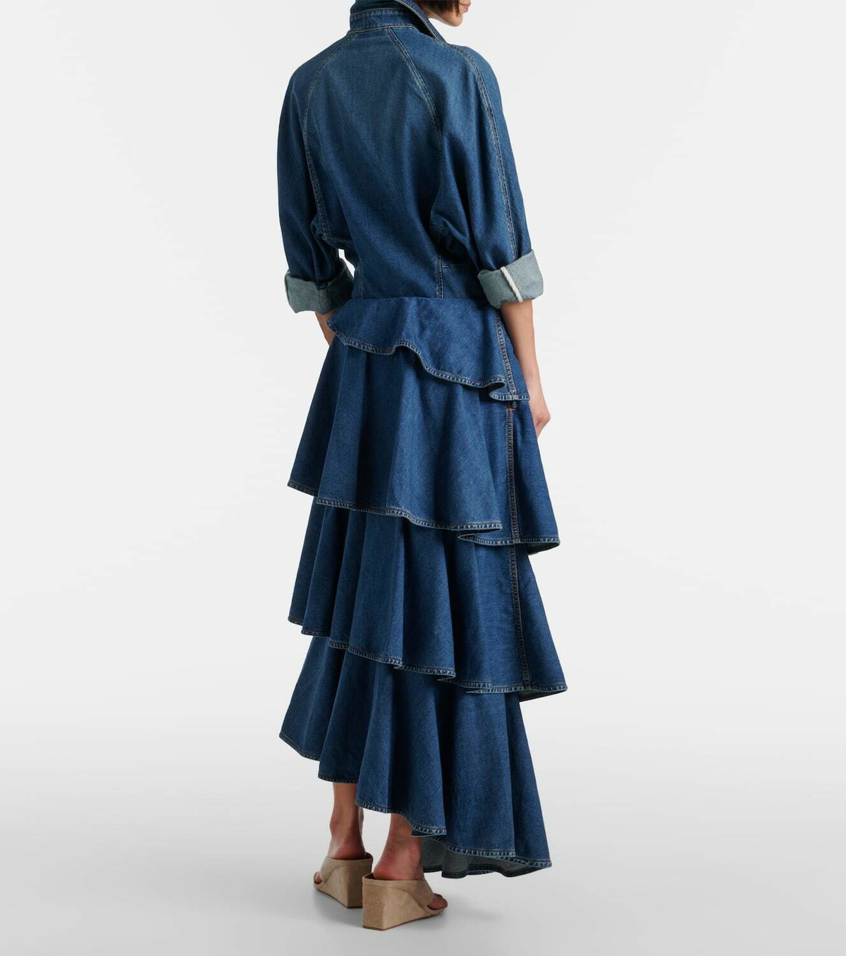 Alaïa Spiral tiered denim midi skirt