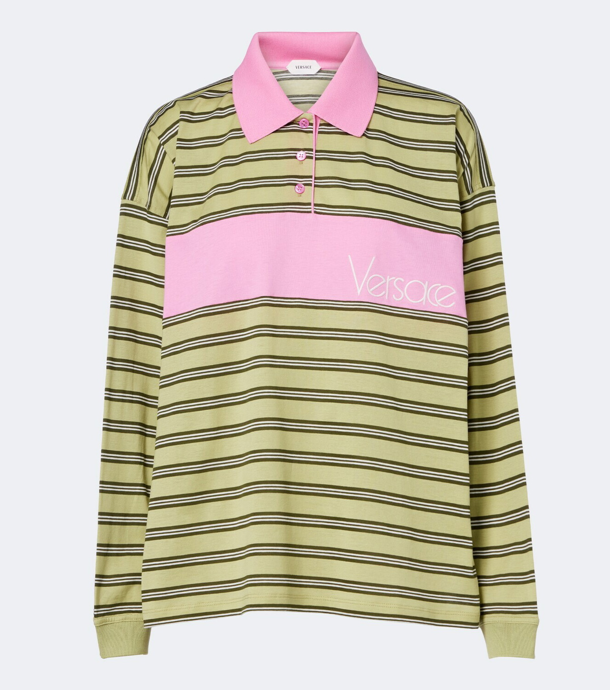 Versace Striped oversized cotton jersey polo shirt