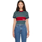 Versace Blue & Red Embroidered-Logo Striped-Intarsia Cotton T-shirt