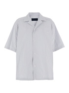 Juun.J Blue Bowling Shirt With Cuban Collar And All-over Striped Motif In Cotton Blend Man