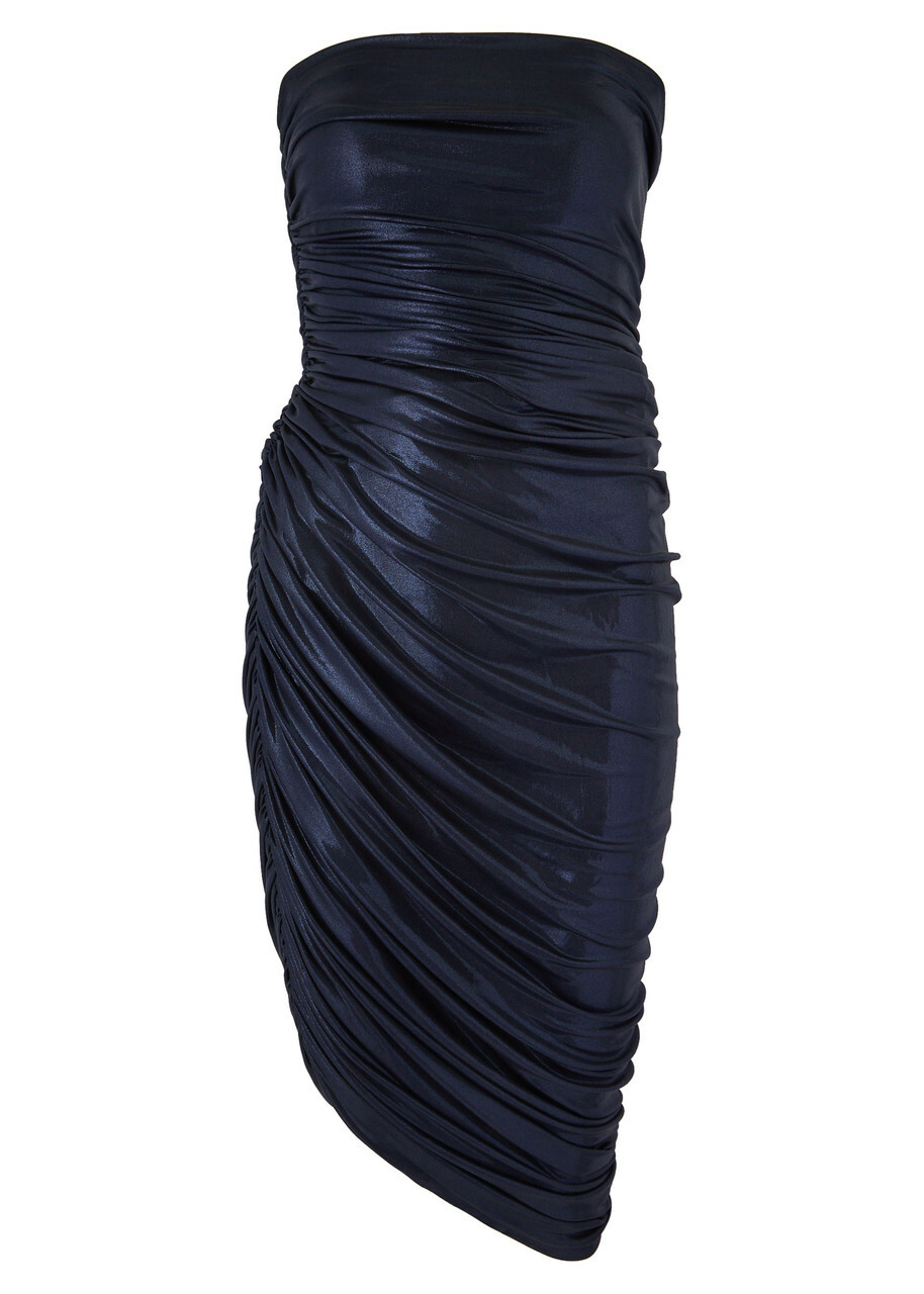 Norma Kamali Diana Strapless Satin-jersey Midi Dress Dark Navy Norma Kamali