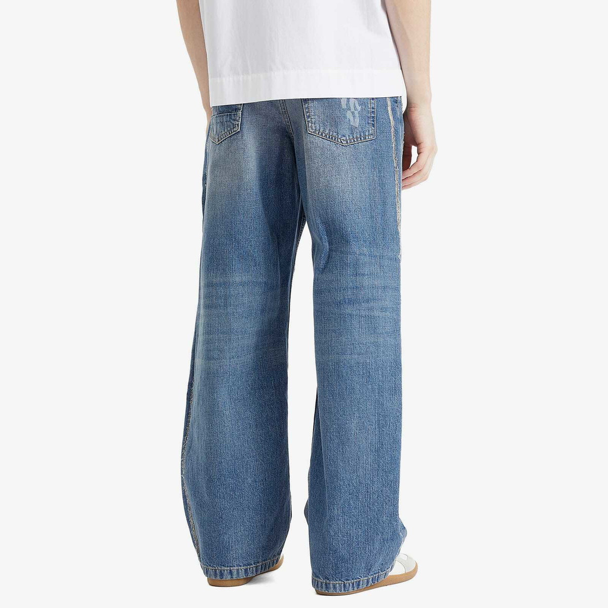 Palm Angels Men's Curved Logo Loose Jeans in Light Blue