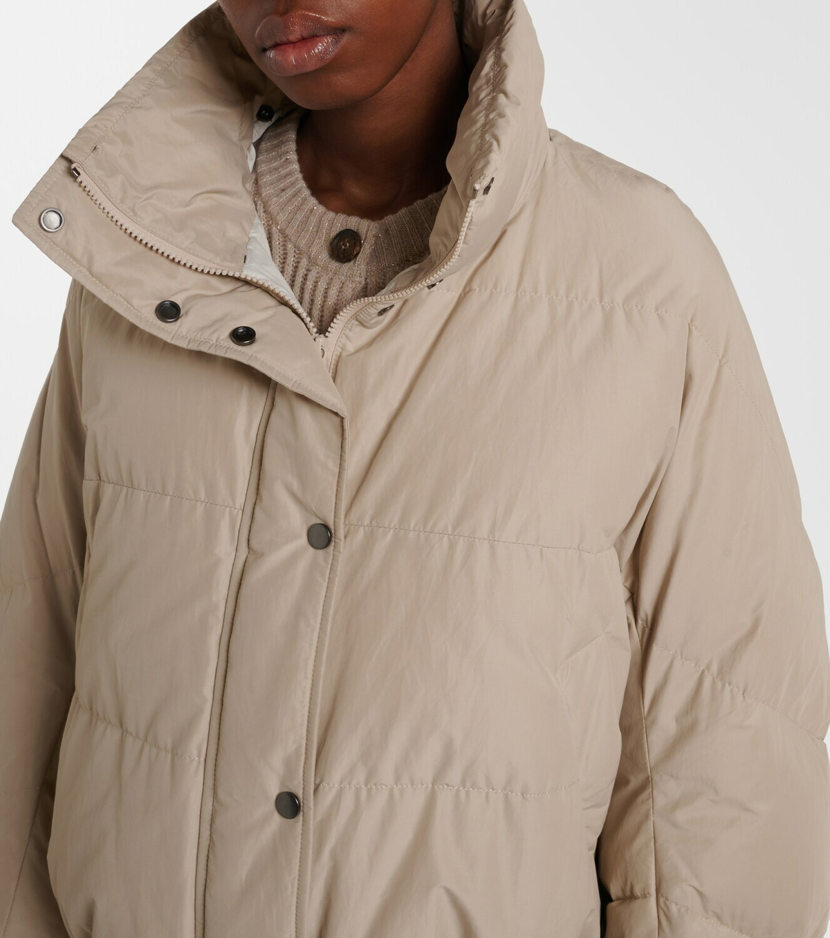 Brunello Cucinelli Shearling-trimmed cotton-blend down jacket