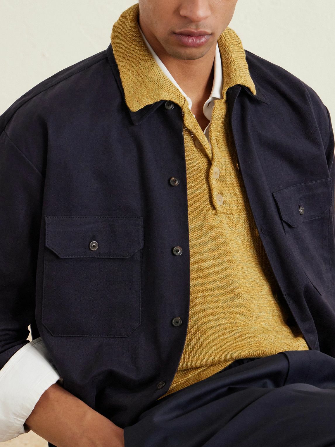 Inis Meáin - Knitted Linen Polo Shirt - Yellow