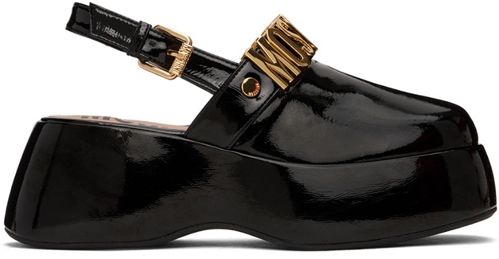 Photo: Moschino Black Maxi Lettering Wedge Mules