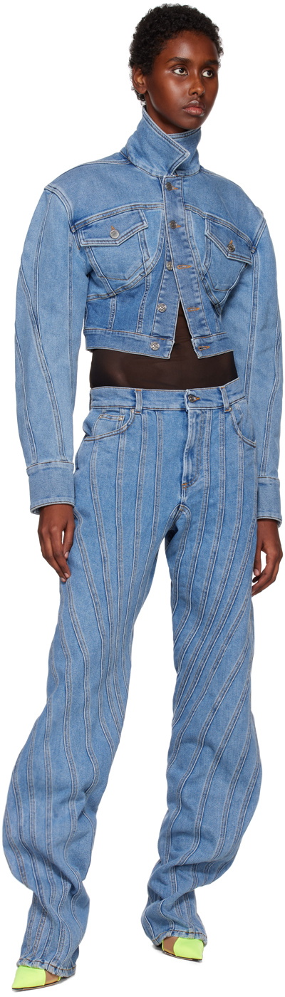 Mugler Blue Spiral Baggy Jeans