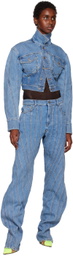 Mugler Blue Spiral Baggy Jeans