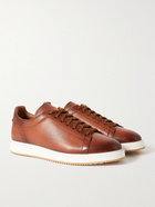 BRUNELLO CUCINELLI - Burnished Pebble-Grain Leather Sneakers - Brown